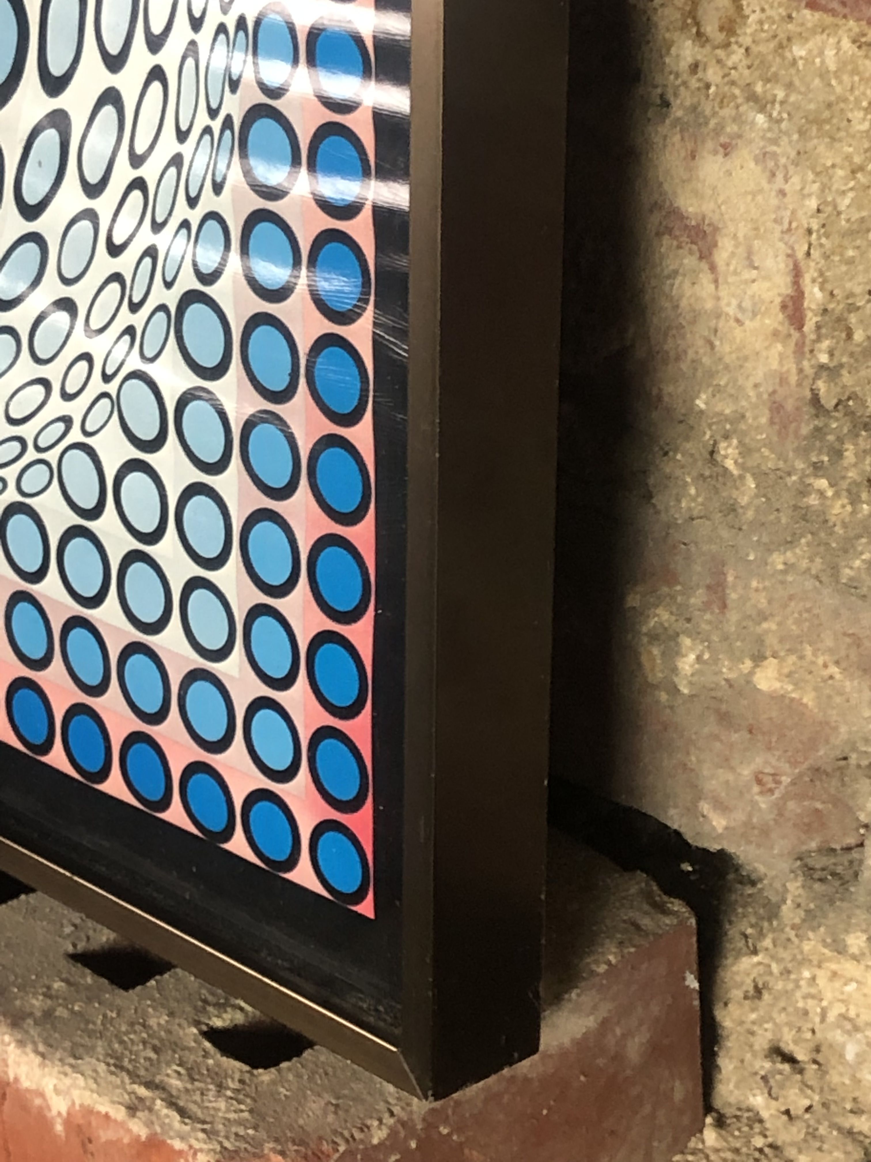 Painting / Vintage screen print 70'S after Victor VASARELY under framed glass