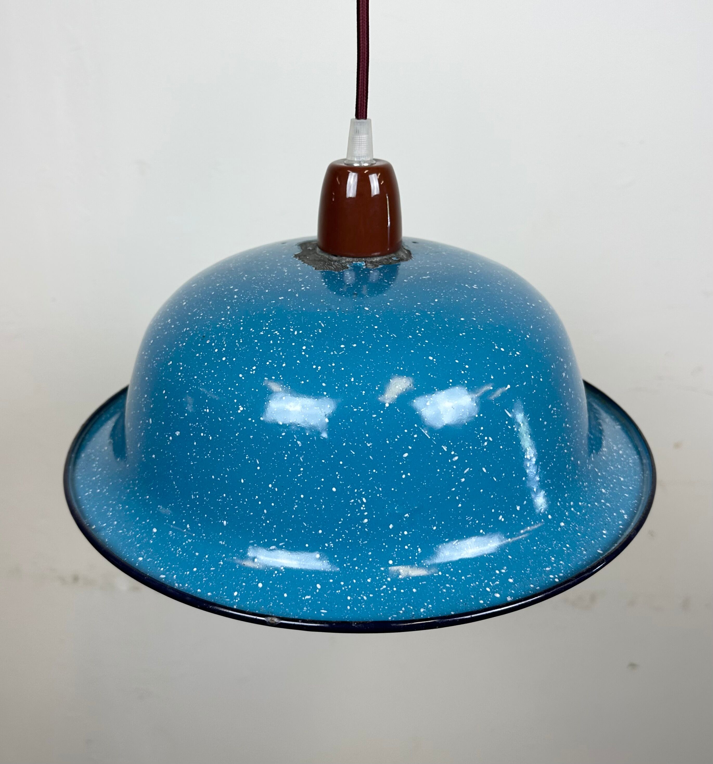 Industrial Factory Blue Enamel Ceiling Lamp, 1960s