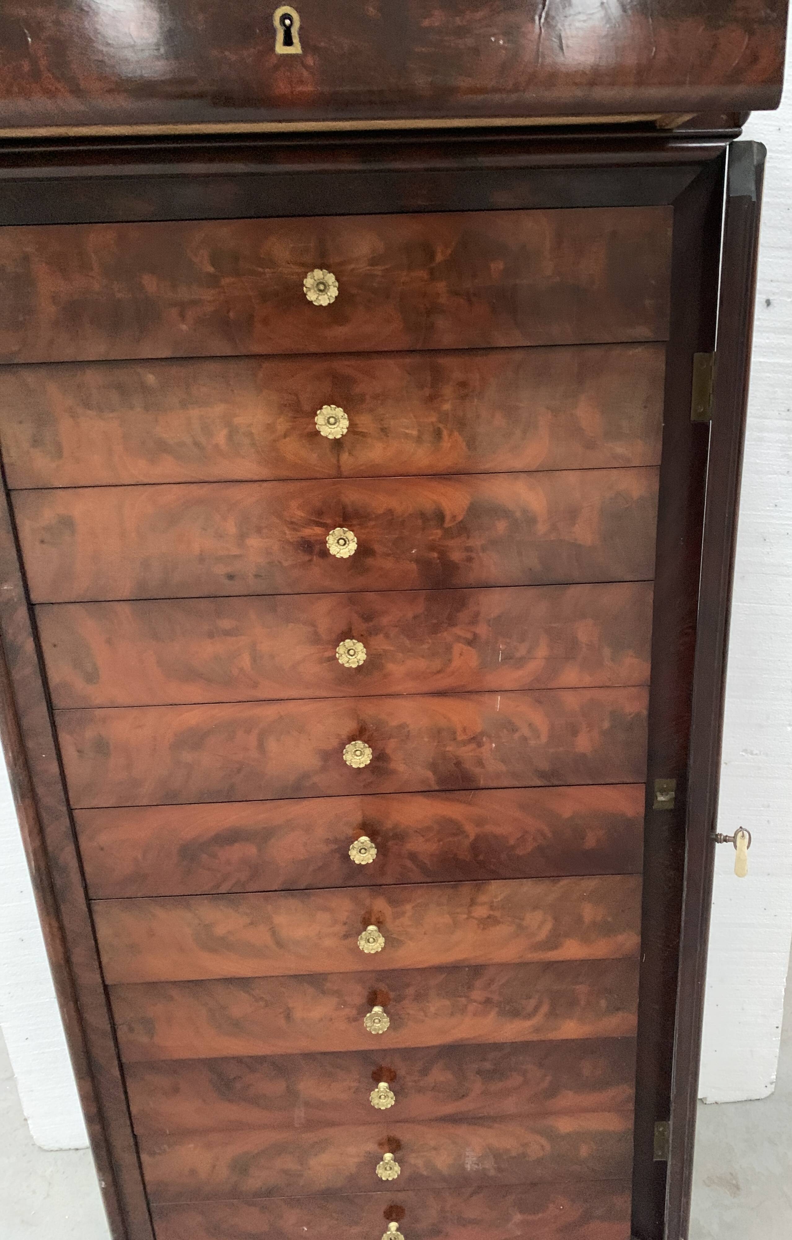 19th century mahogany and veneer cardboard or notary cabinet