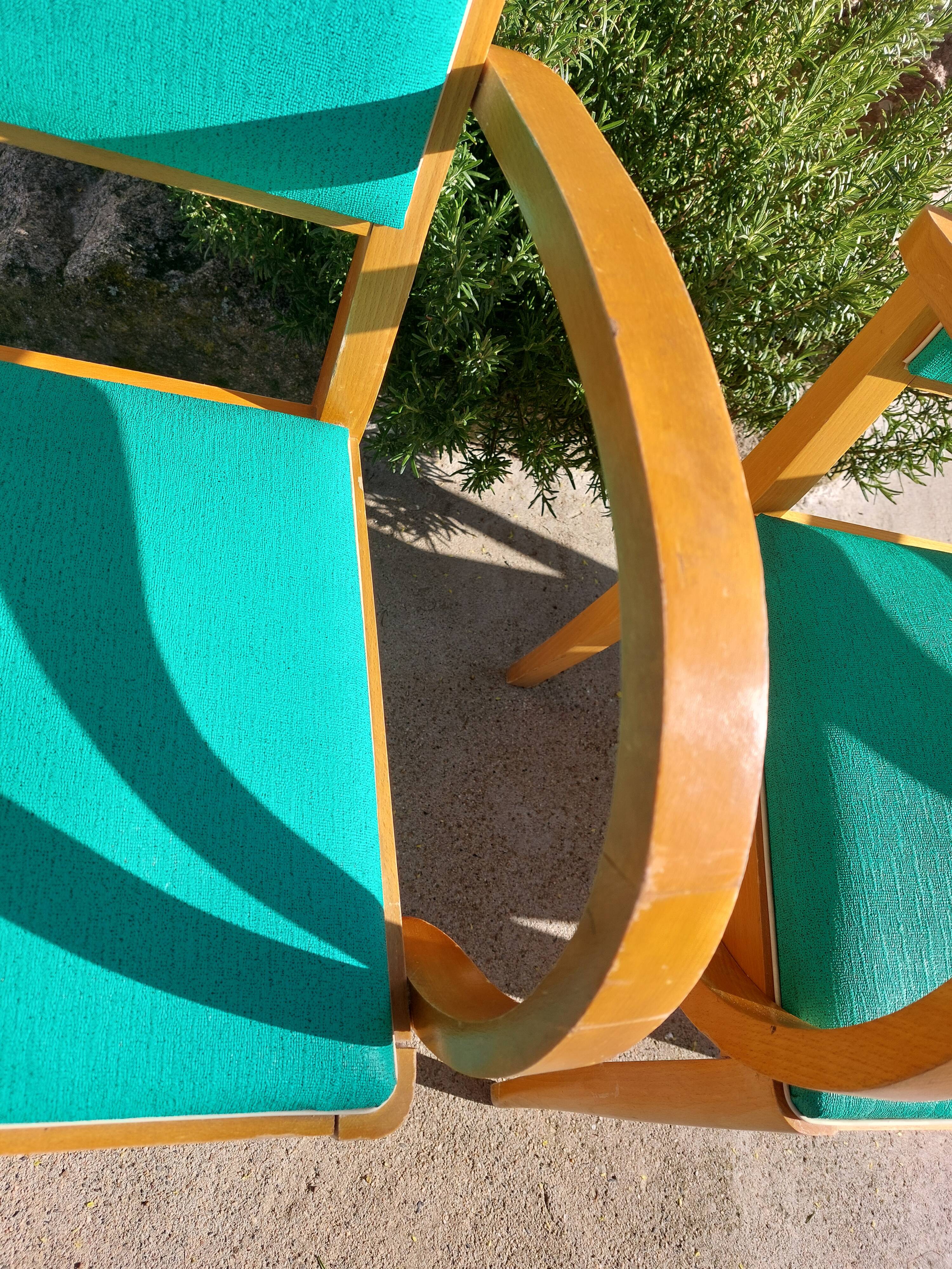 3 vintage design bridge armchairs, rounded armrests