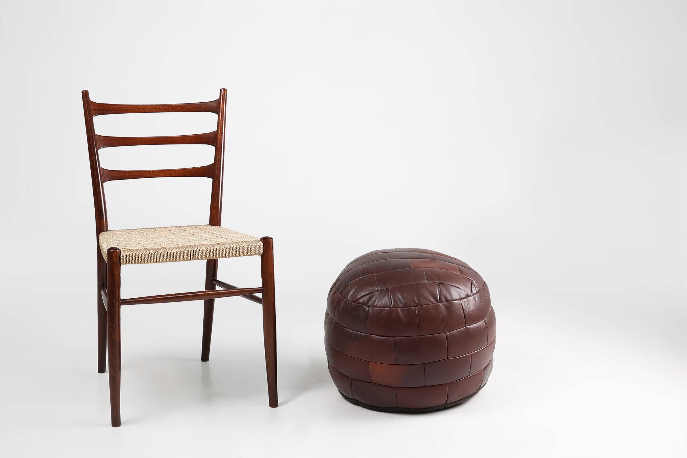 Pouf ottoman en cuir patchwork français vintage, années 1960