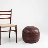 Pouf ottoman en cuir patchwork français vintage, années 1960