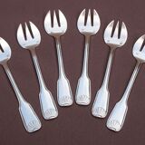 6 silver metal oyster forks shell model