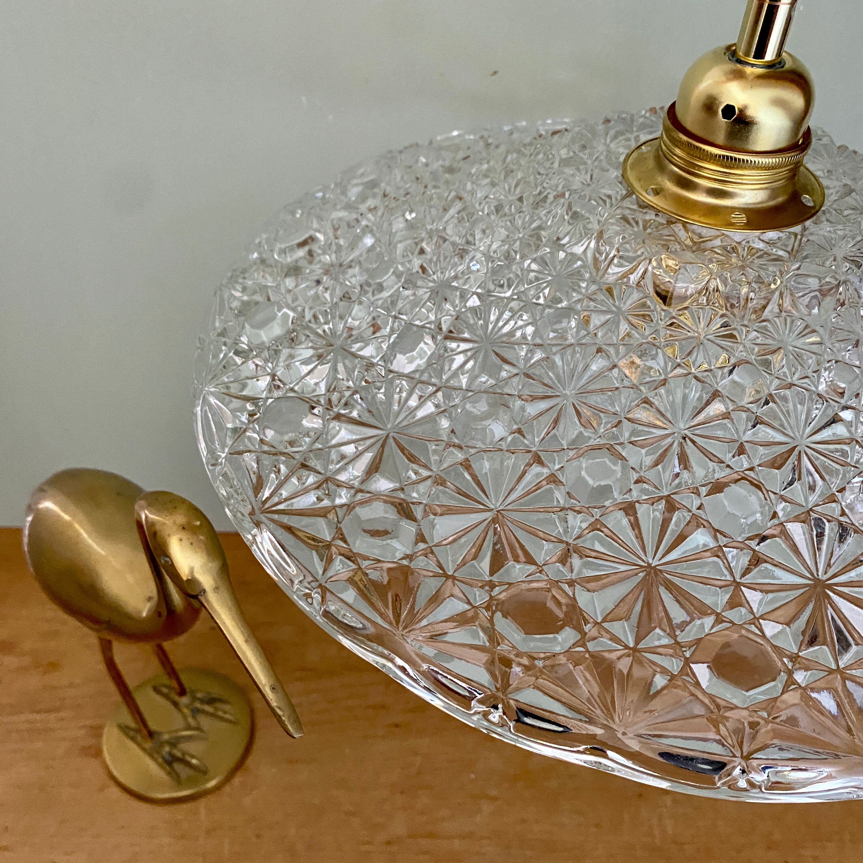 Vintage aabt-jour pendant lamp in molded glass