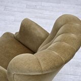 1960s, Danish armchair, green furniture velour, oak wood.