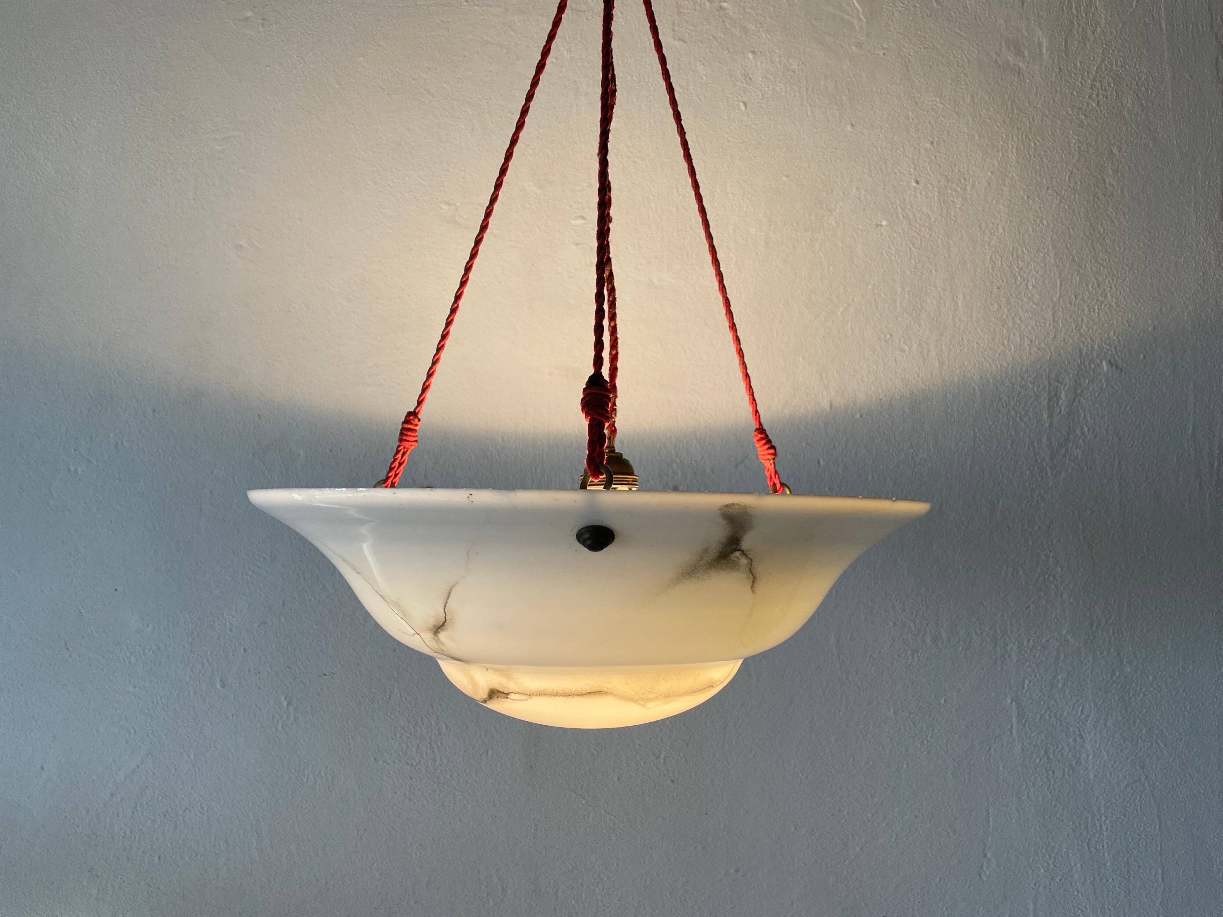 Art Deco suspended lamp in white marble-effect glass, 1940s, Germany.