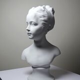 Bust of Louise Brongniart after Houdon, white biscuit Tharaud Limoges 20th century.