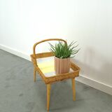 Rattan vintage tray on legs with yellow formica, fruit basket