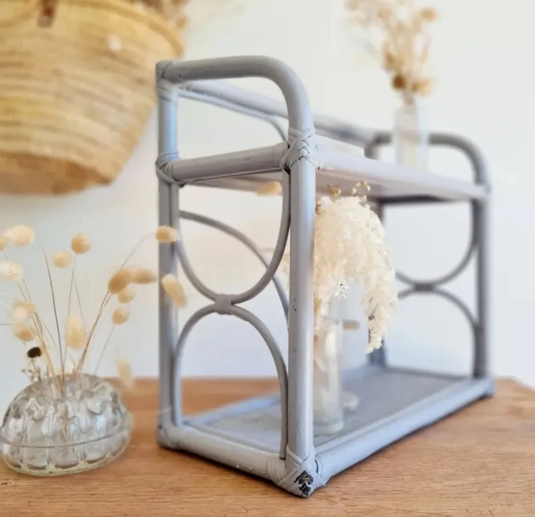 Grey vintage rattan shelf