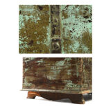 Wooden chest with green patina