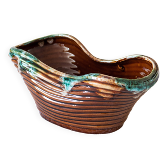 Old basket / tidy in enameled ceramic
