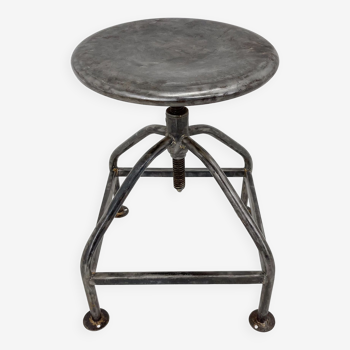 Vintage industrial adjustable brushed steel stool, 1950s