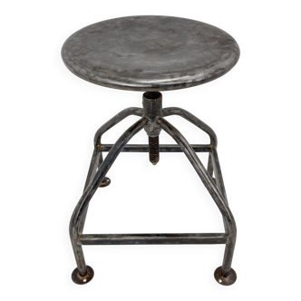 Vintage industrial adjustable brushed steel stool, 1950s