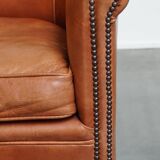 Cowhide Leather English-Style Club Chair in Light Cognac Color