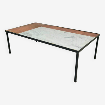 Table basse en marbre et teck vintage design moderniste