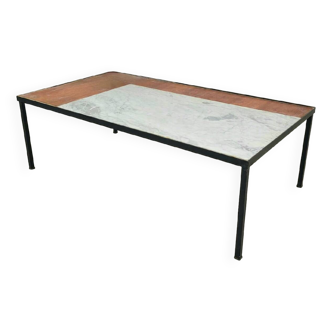 Table basse en marbre et teck vintage design moderniste