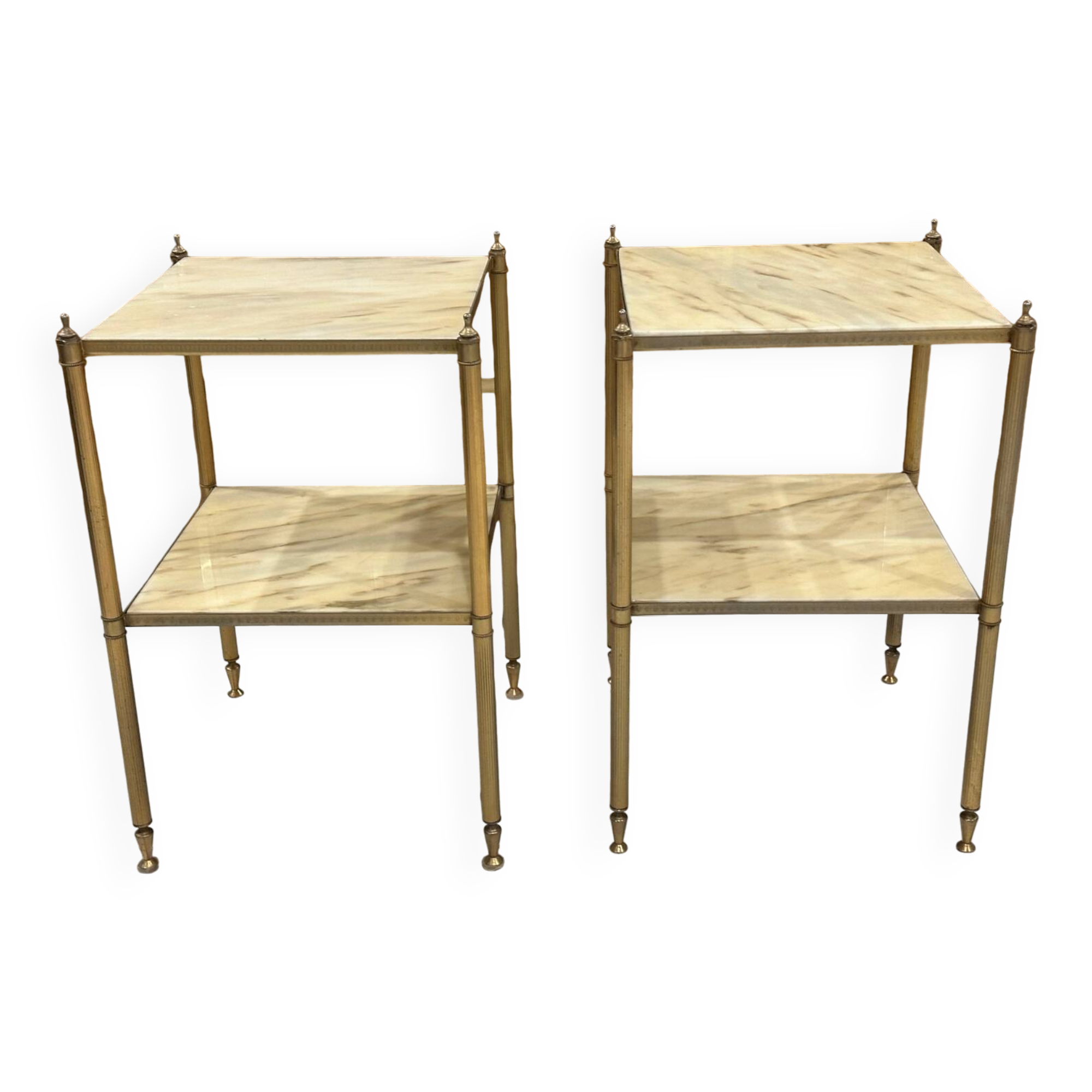 Pair of vintage marble and brass end tables 1970s