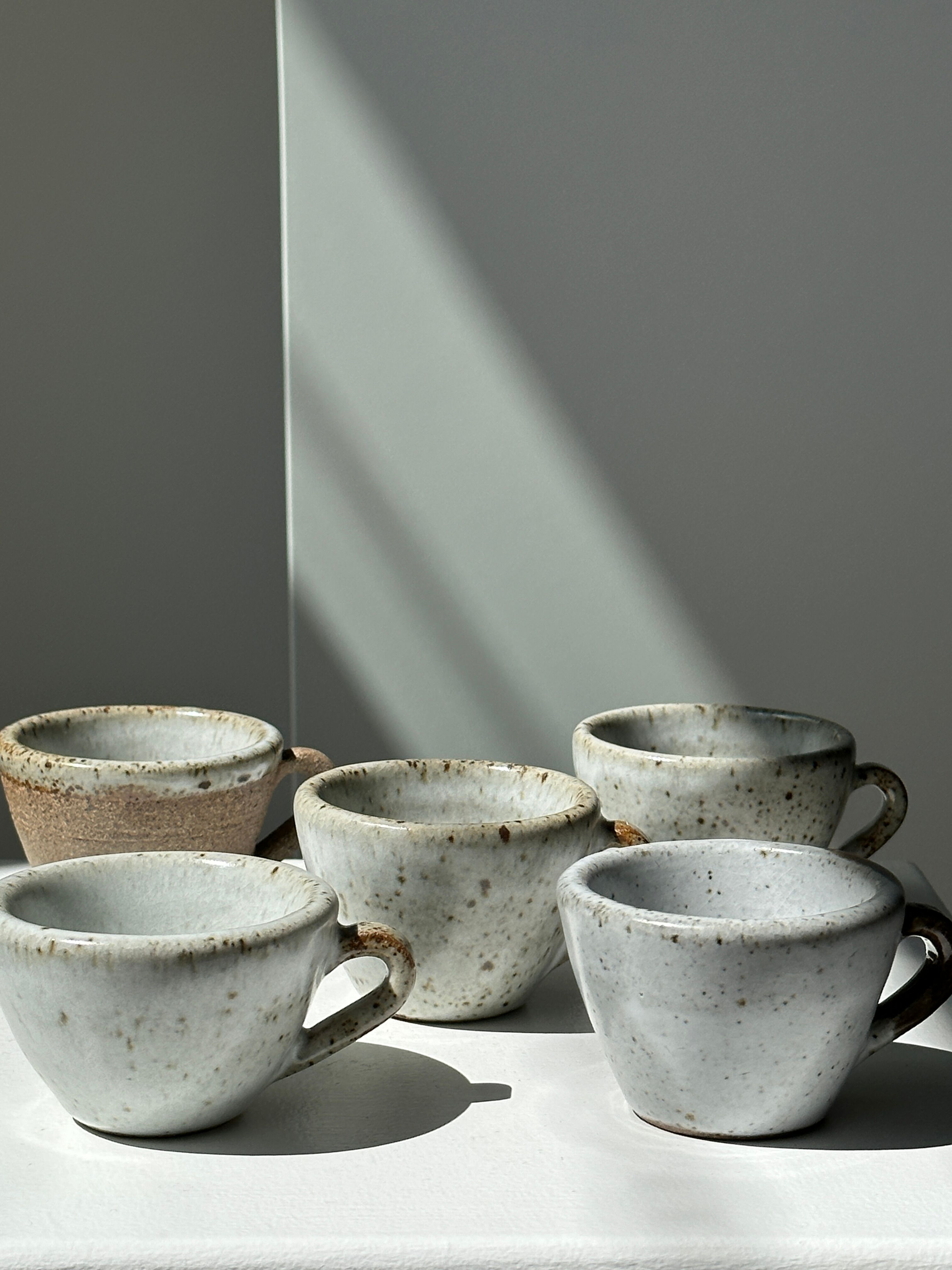 Set of 5 Indonesian ceramic handle coffee cups