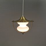 Beautiful older hanging lamp in brass and milky white glass. Germany 1950s