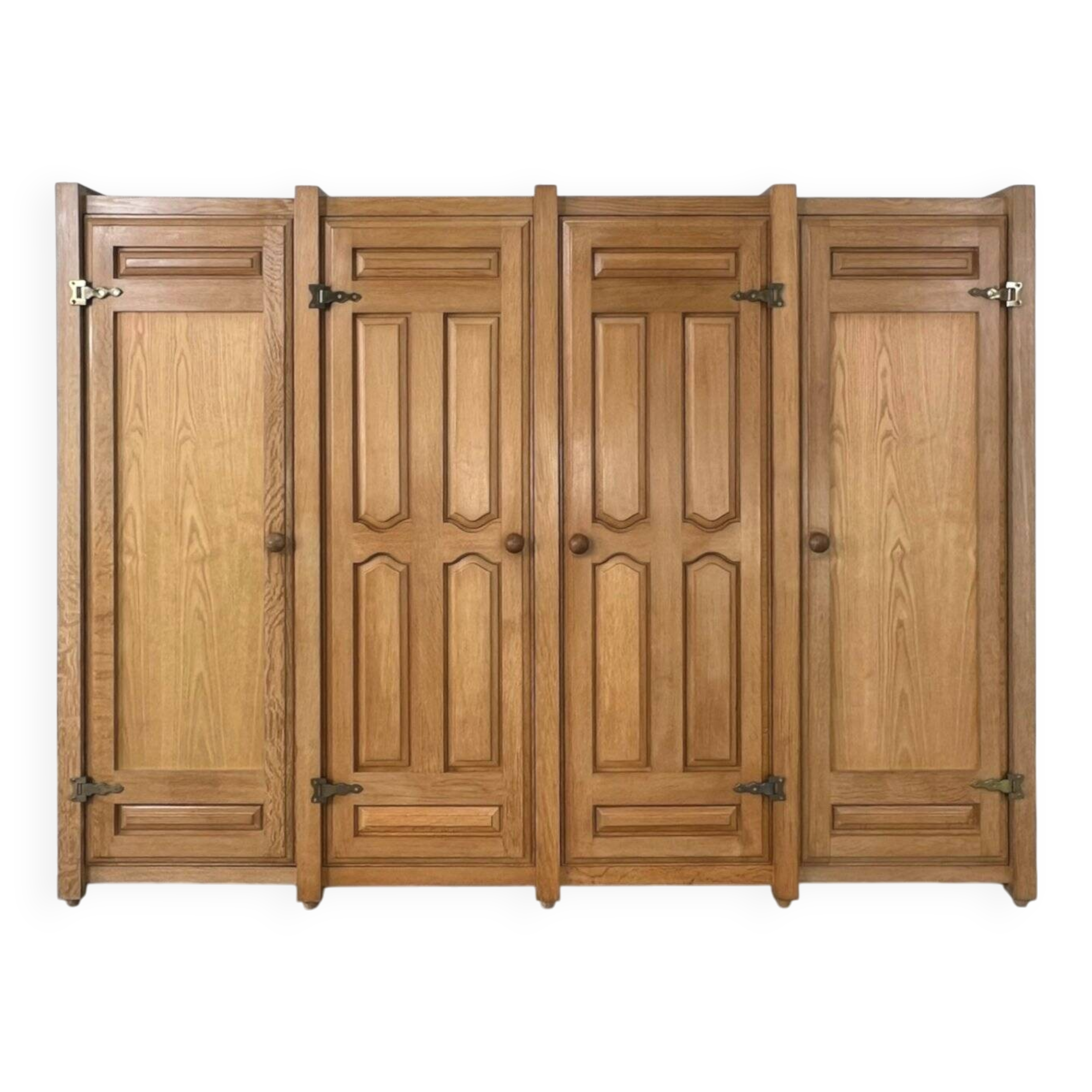 Oak and Brass Wardrobe by Guillerme Et Chambron, 1960s