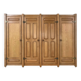 Oak and Brass Wardrobe by Guillerme Et Chambron, 1960s