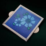 Space age floral blue ceramic trivet, Spain, 1970s