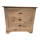 Raw wood chest of drawers with three drawers and shell handles.