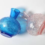 Set of 2 Vintage Small Blue and PinkGlass Vases with Flowers Pattern, Italy
