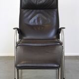 Dark brown leather design armchair + footstool De Sede DS 270