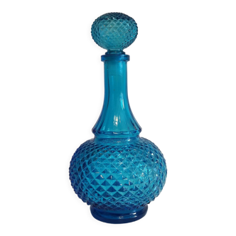 Light blue decanter with chiseled glass stopper