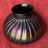 Vase with flat ribbed iridescent glass "peacock feather"