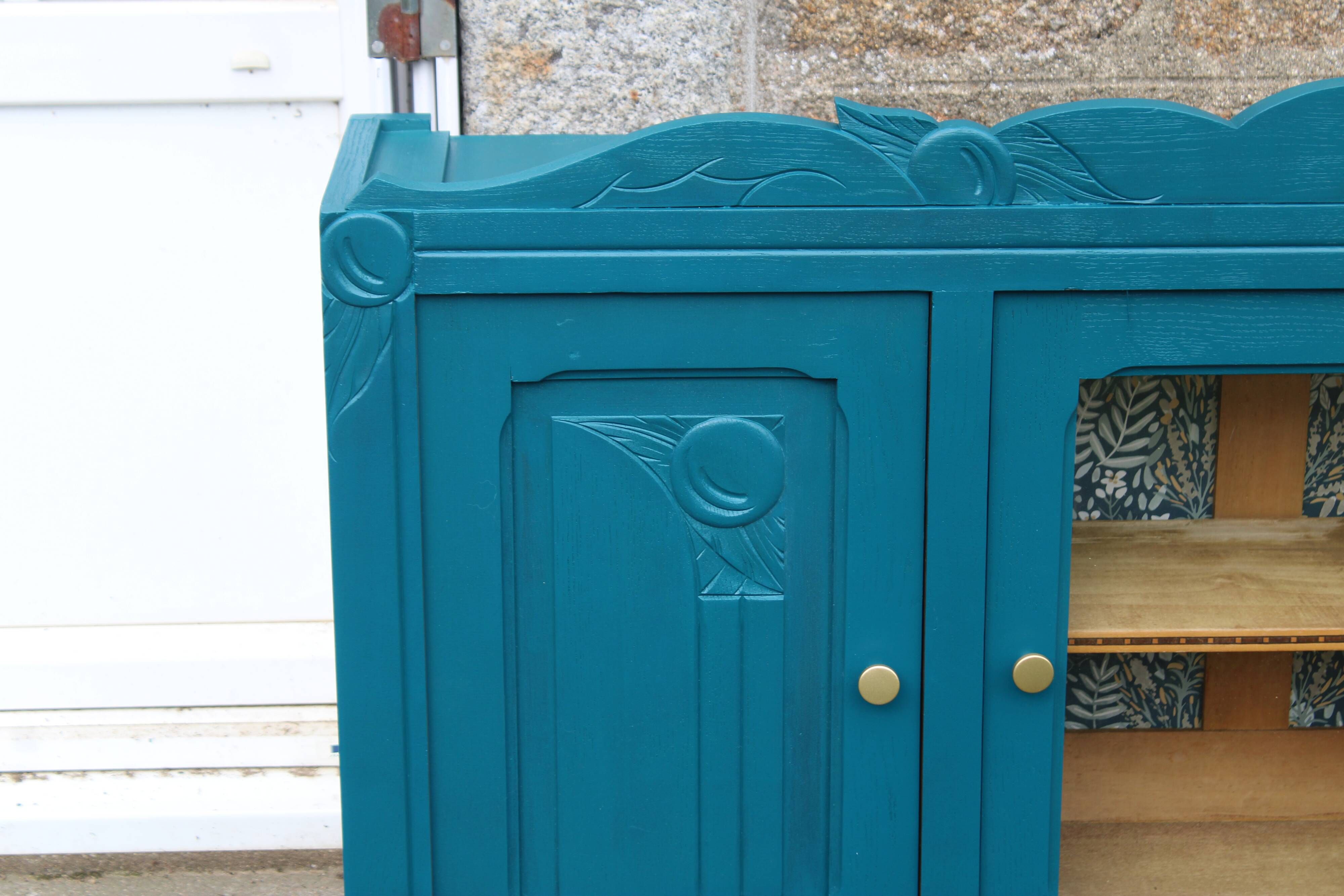 Renovated antique sideboard – Petrol blue V33 – Vintage / Art Deco style