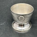 Duo of egg cup and its small white metal spoon (silverware) Ercuis