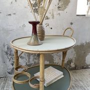 Desserte, table roulante en rotin années 60