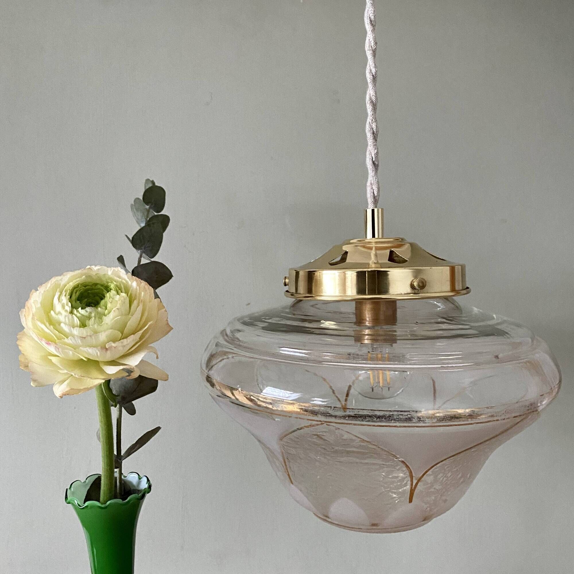 Vintage art deco globe pendant lights in white and gold frosted glass