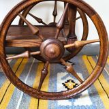 Folding dessert table in solid chestnut, 2 drawers, wheels, 20th century.