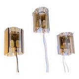 Three Venini Sconces, beveled smoked glass, Italy, 1970