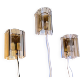 Three Venini Sconces, beveled smoked glass, Italy, 1970