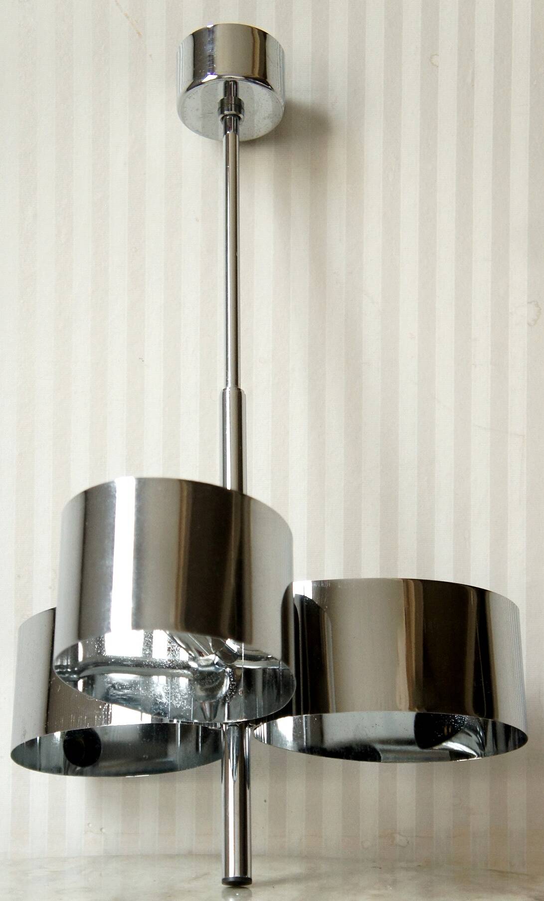 Amilux, 1970, "space age" chandelier in chrome stainless steel