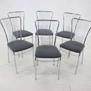 Set of Six Italian Chrome and Bouclé Dining Chairs, 1970s