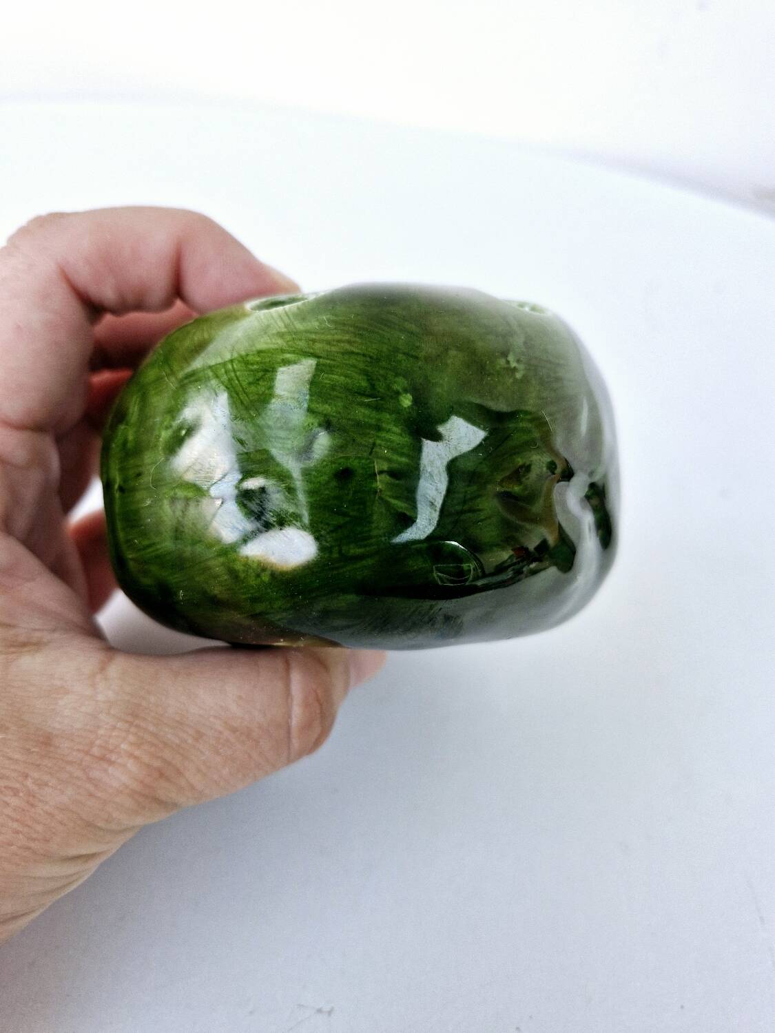 Old Flower Pick 7 Holes Enameled Ceramic Signed Samuel Green D 9cm