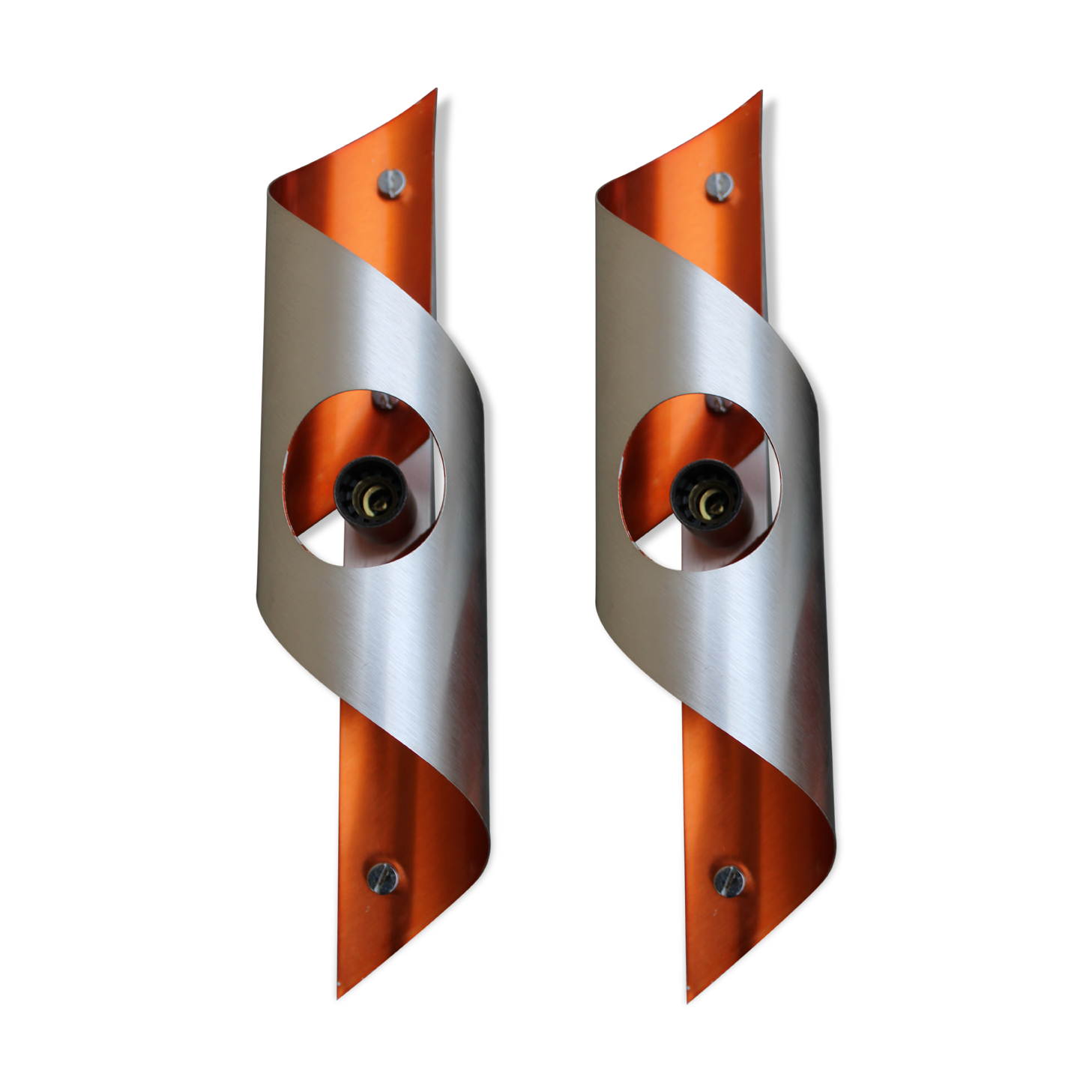 Pair of orange brushed aluminum wall light