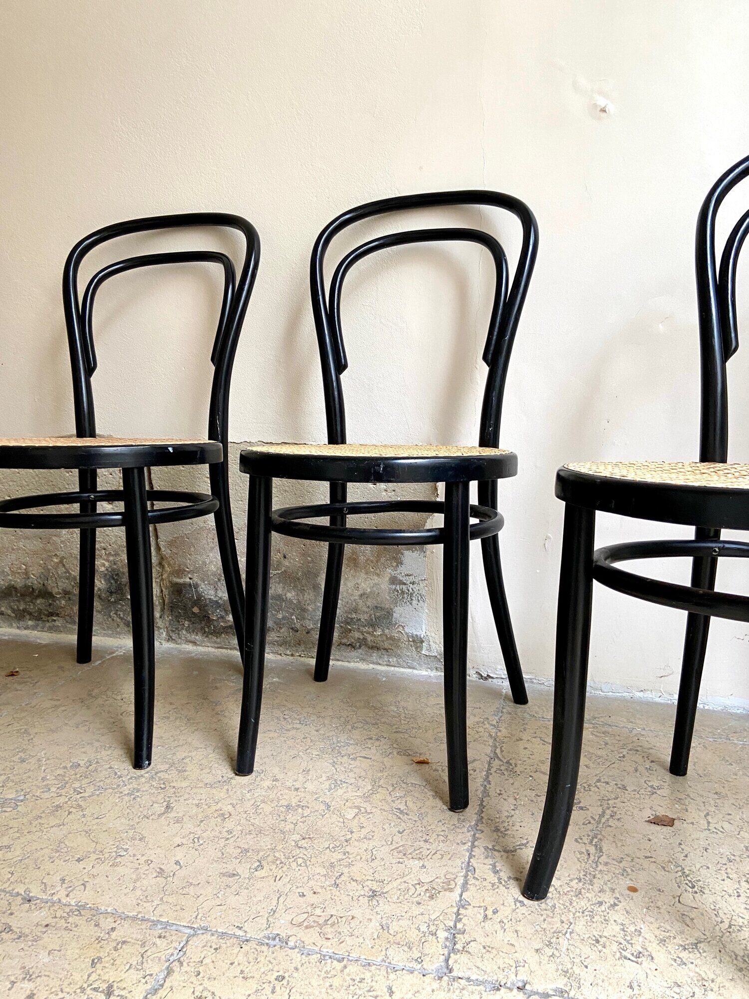 Set of 4 bistro chairs in black arched beech and canning