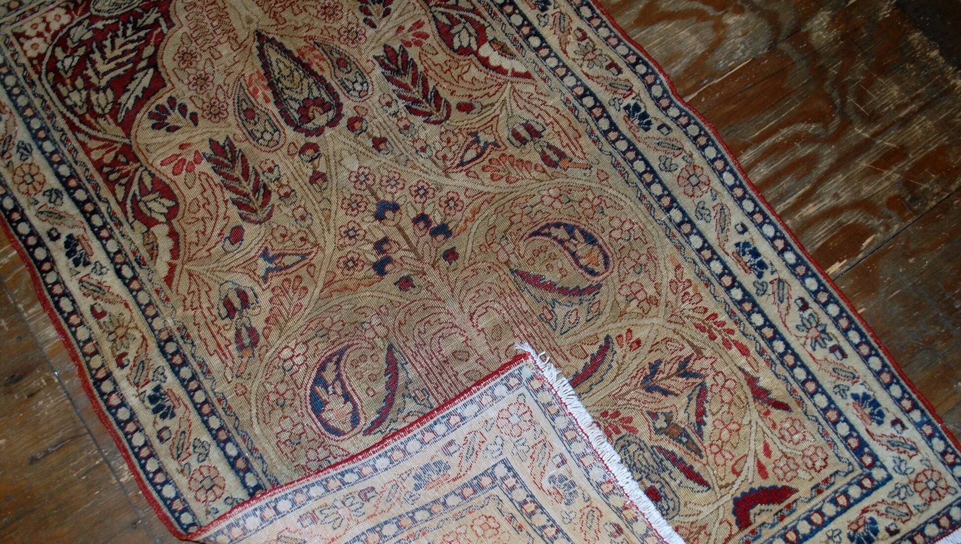 Tapis persan Kerman Lavar antique fait main 90 cm x 146 cm années 1880