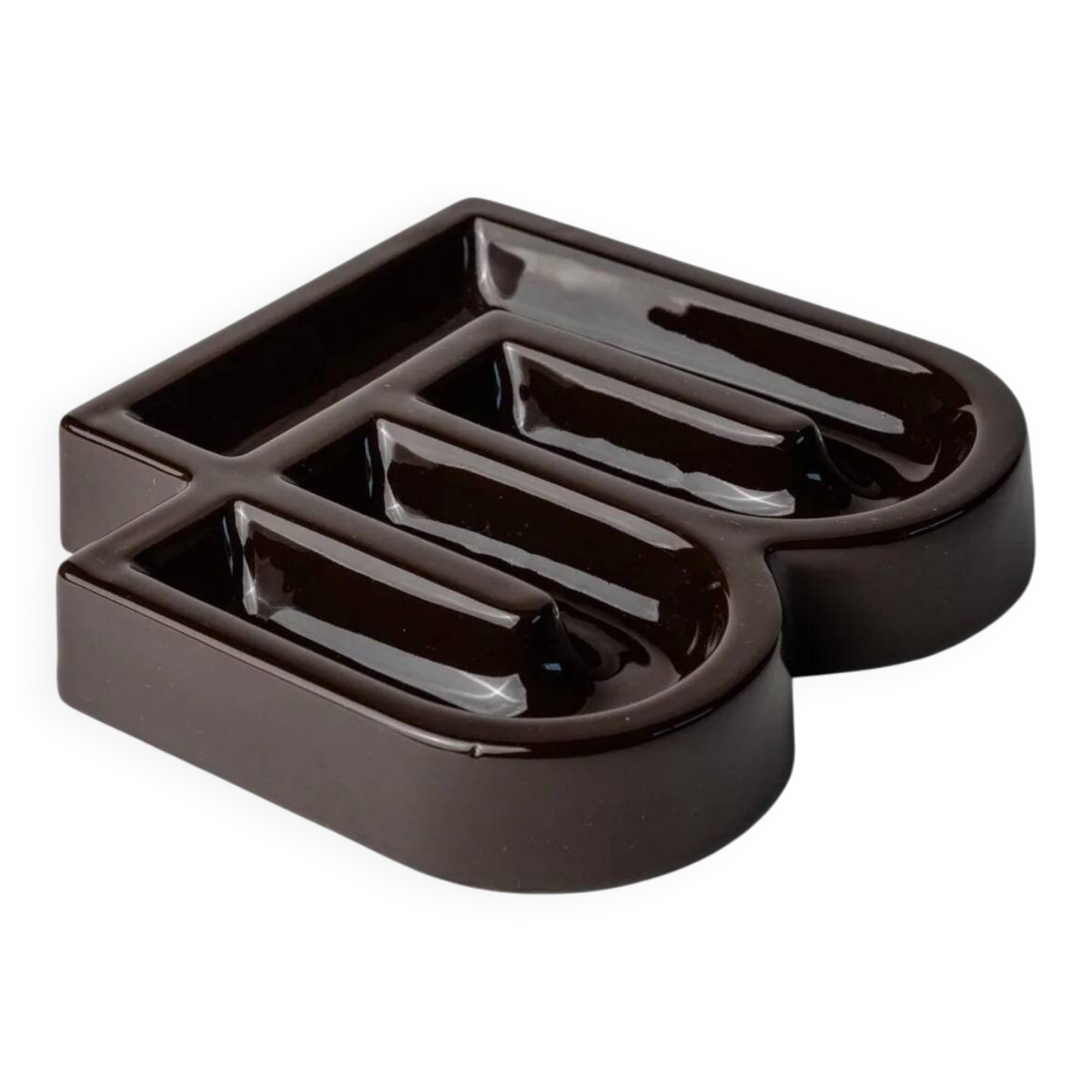 Brown Glazed Ceramic Ashtray - 1960s Italian Bauhaus Minimalist Design, Multi-Use Table Decor