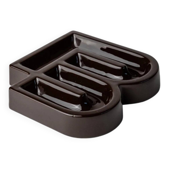 Brown Glazed Ceramic Ashtray - 1960s Italian Bauhaus Minimalist Design, Multi-Use Table Decor