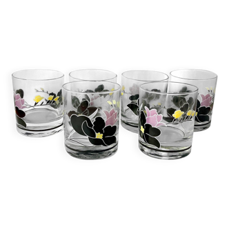 Anais Luminarc whiskey glasses - art deco style floral decor