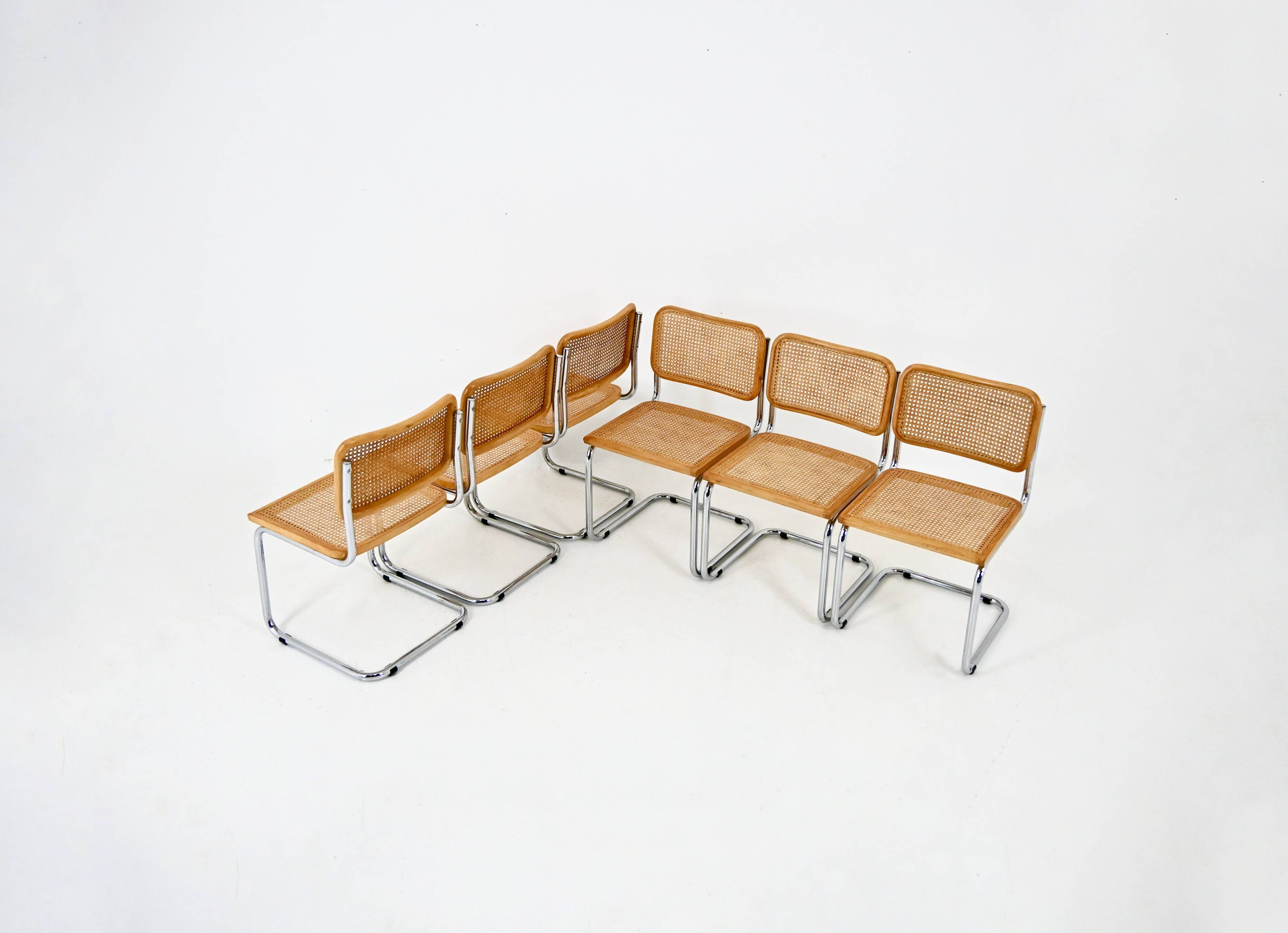 Set of 6 B32 model dining chairs by Marcel Breuer.