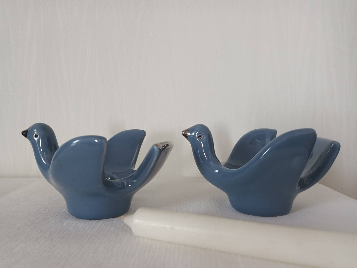 Pair of bird ceramic candle holders vintage Italy