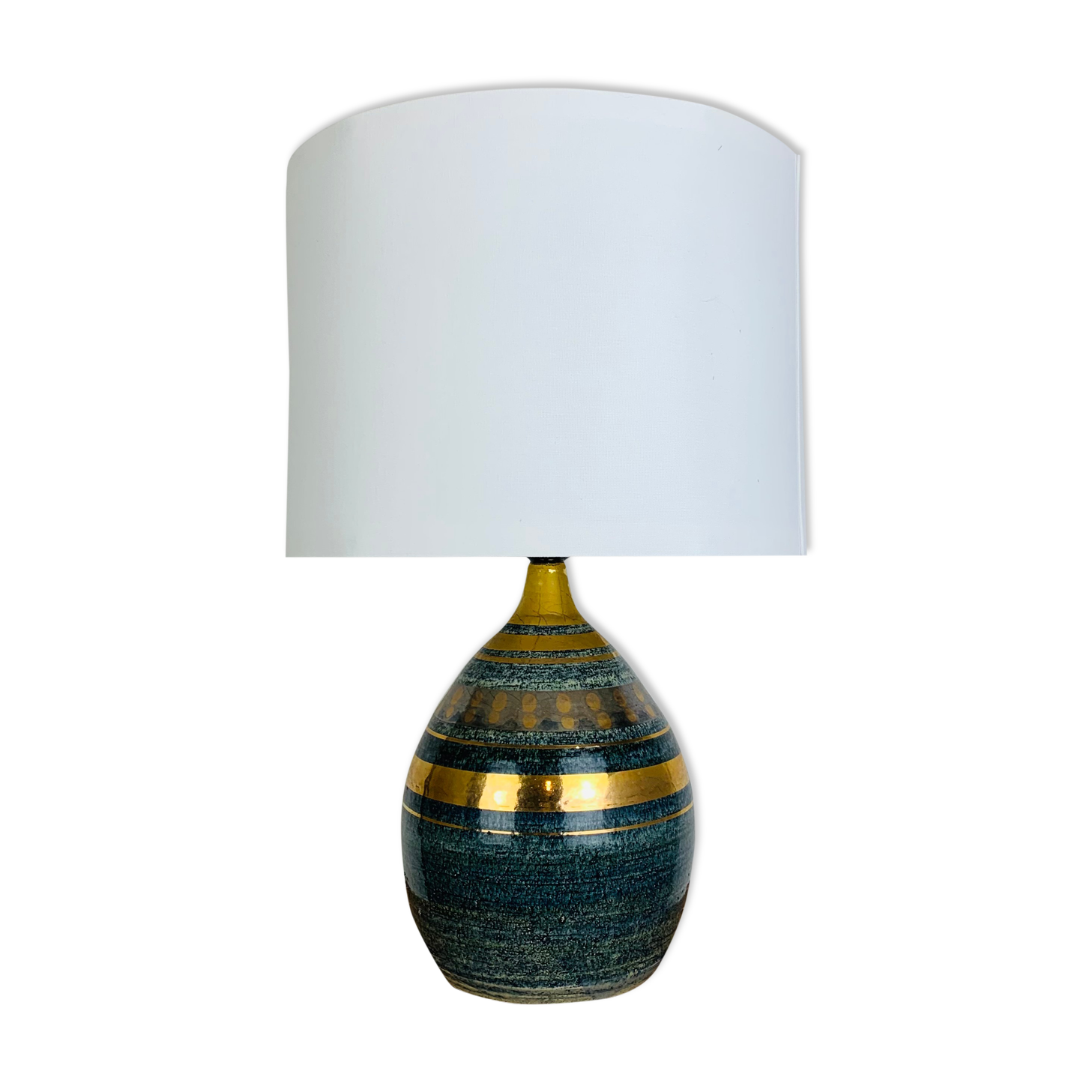 Lamp Georges Pelletier workshop La Roue in Vallauris, blue and gold ceramic